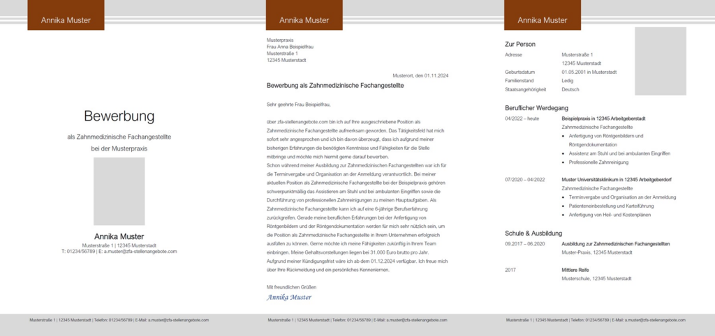 Vorlage / Muster: Bewerbung Zahnmedizinische Fachangestellte / Zahnmedizinischer Fachangestellter 2