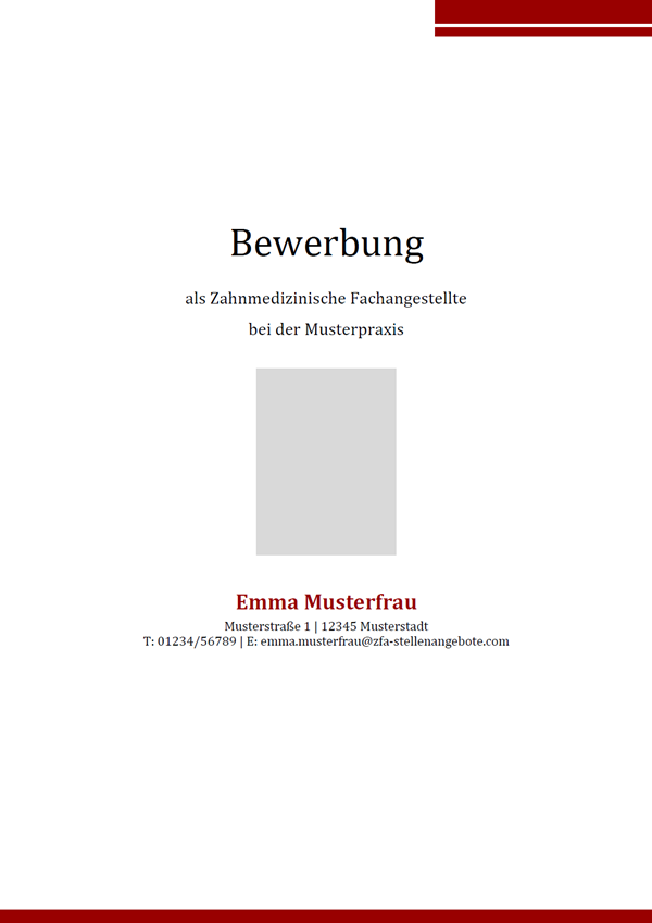 Vorlage / Muster: Deckblatt Zahnmedizinische Fachangestellte / Zahnmedizinischer Fachangestellter